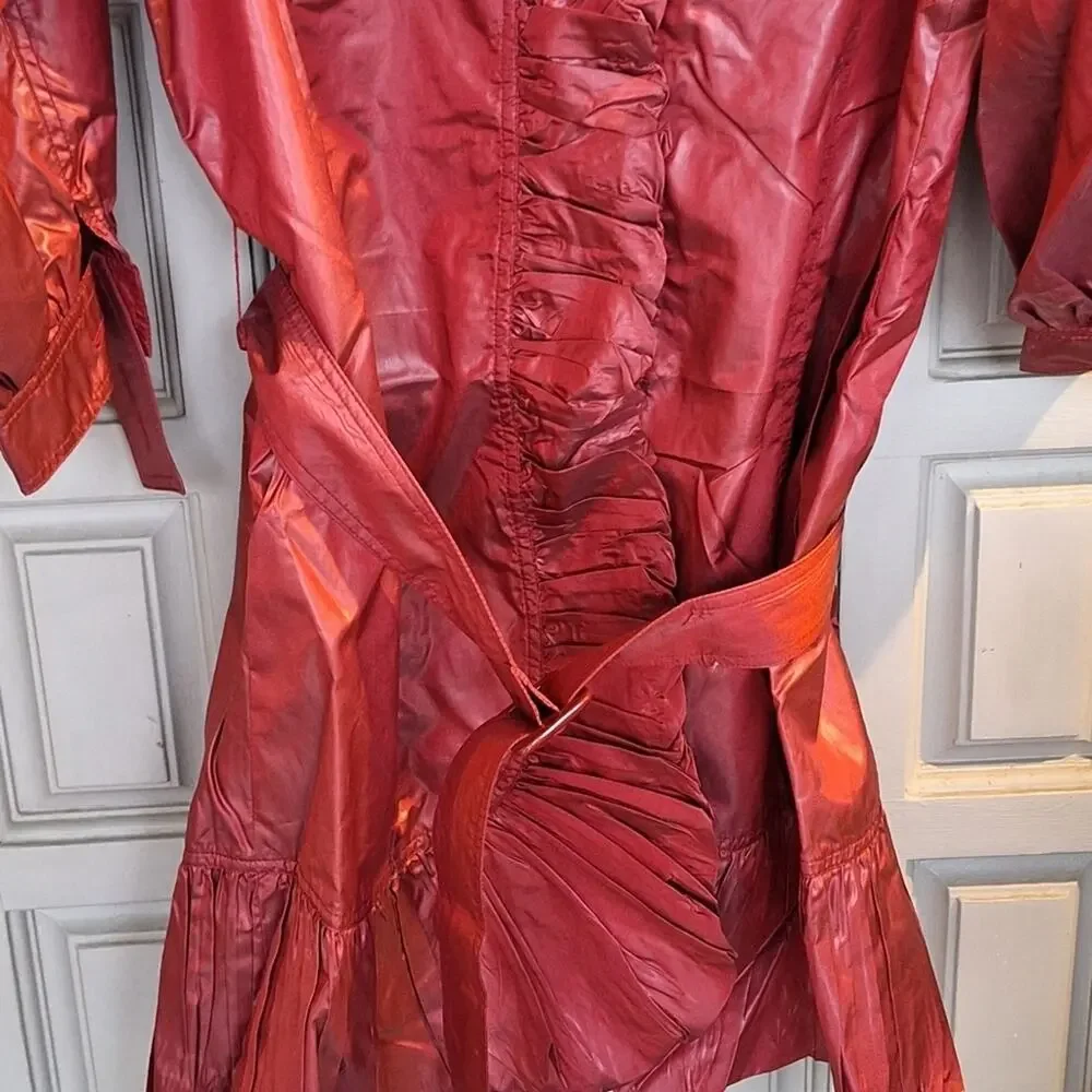 Stylish Red Coat with Unique Collar Junior SzM Ruffle Hem Snap Front NWOT CUTE